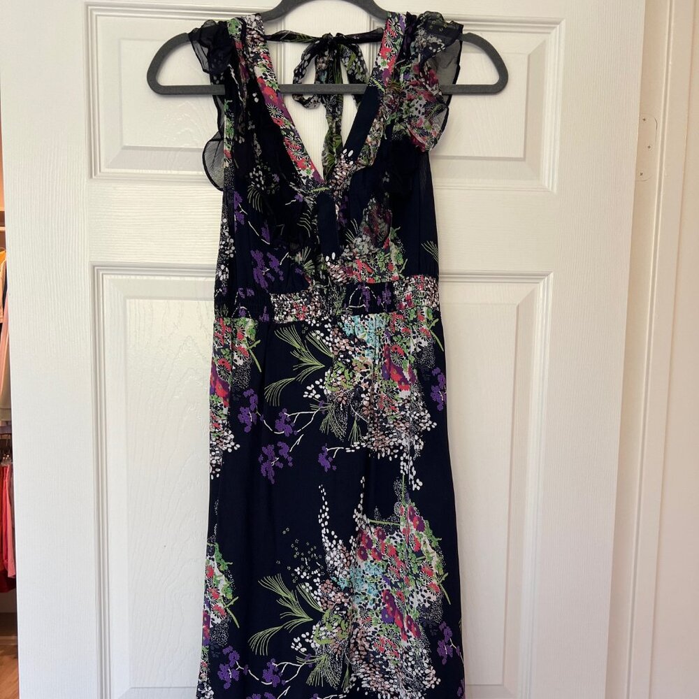 Navy Floral Ruffle Dress